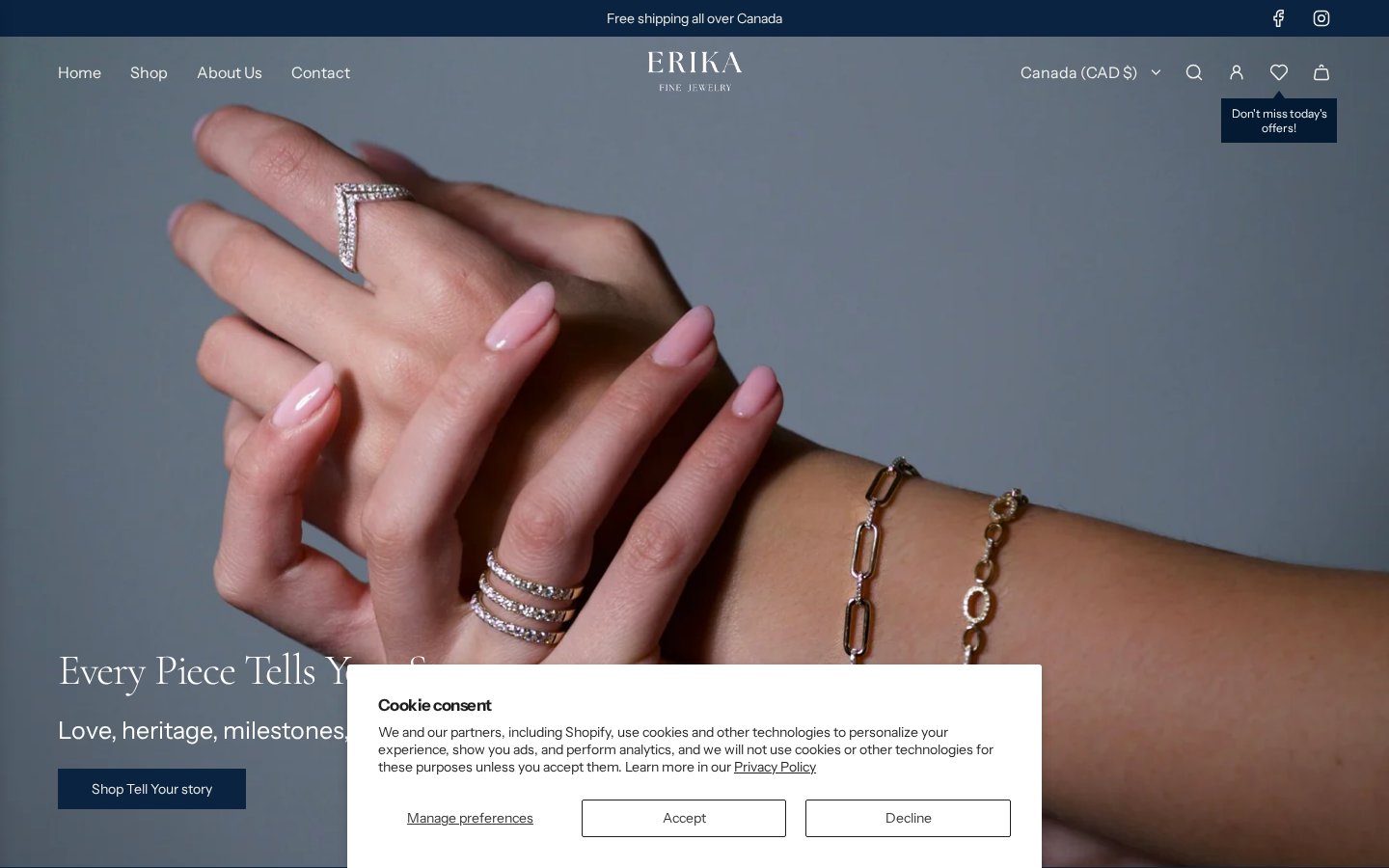 Erika Fine Jewelry — aperçu du site
